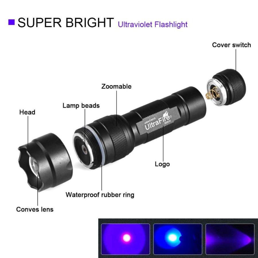 UltraFire Black Light UV Flashlight, Super Power UV 395-405 nm LED WF-502B｜joyfullab｜02
