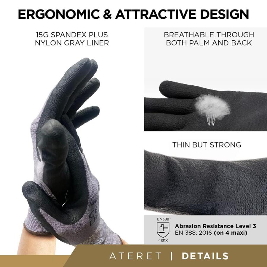 SALE公式 ATERET 12 Pairs Large Safety Work Gloves I Microfoam Nylon Nitri ゴルフ 