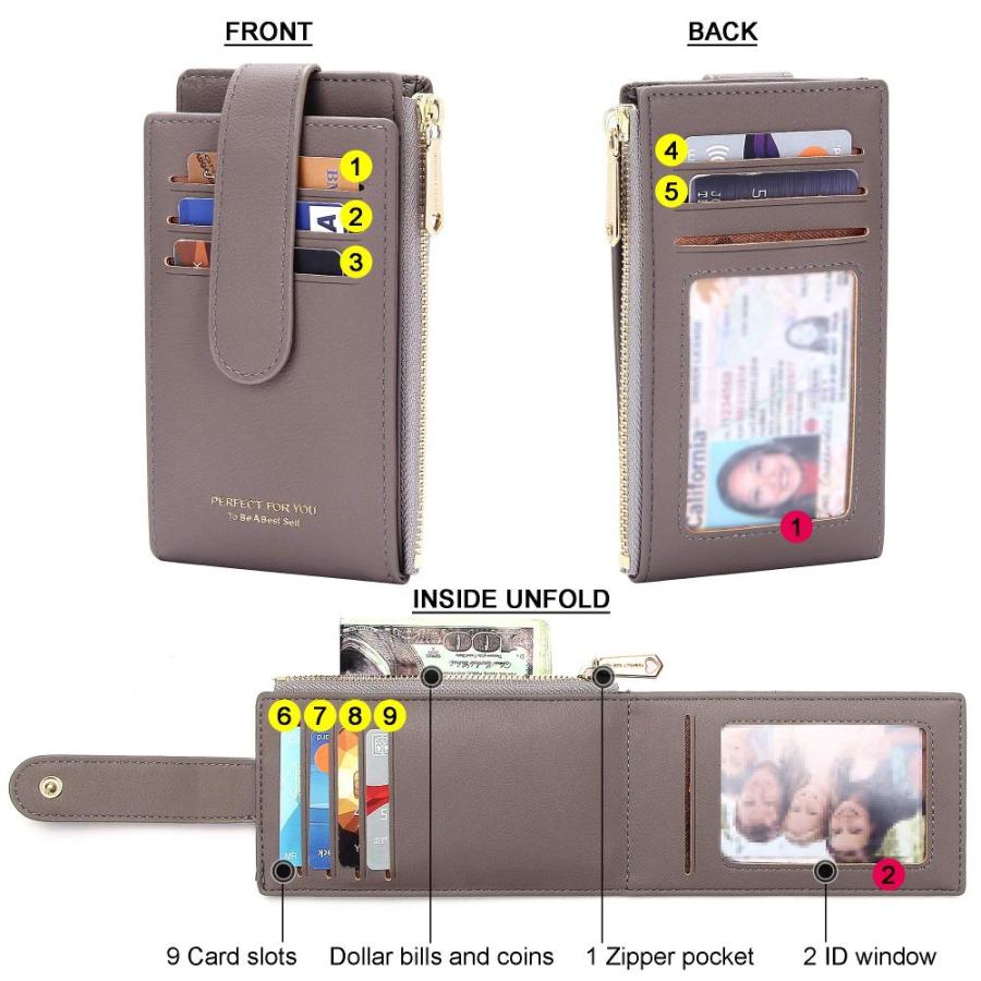 Amazon限定ブランド Badiya RFIDカードホルダー 財布 レディース スリム 二つ折り ジッパーカードケース マネーオーガナイザー｜joyfullab｜05