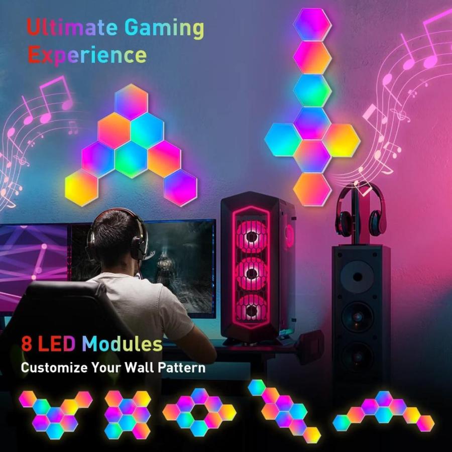 で記念購入 TISOFU Hexagon Lights (8 Pack) LED Wall Panels RGB Gaming Lights with APP S