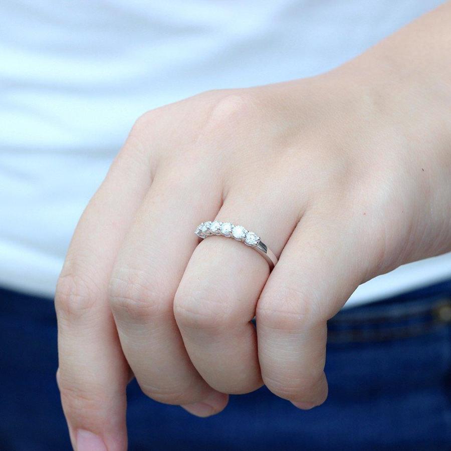 プラチナメッキ シルバー 0.6 ct 3mm H-I カラー ハート 矢 カット モアッサナイト ハーフエタニティ 結婚指輪 女性用｜joyfullab｜05