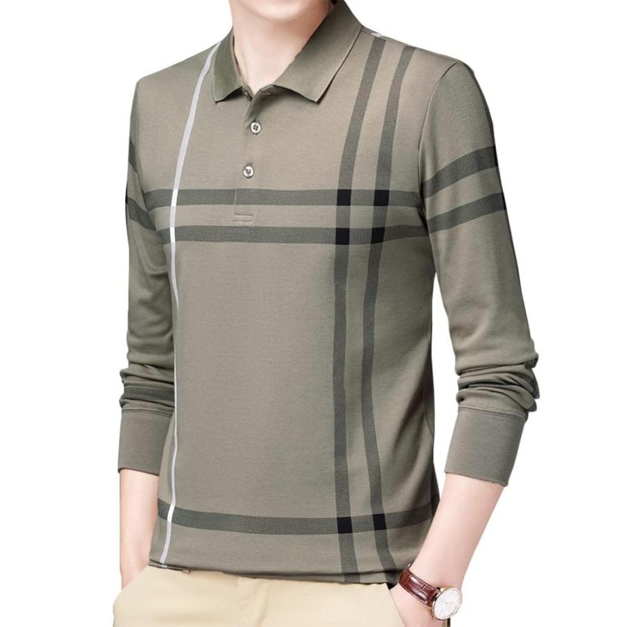 Womleys　Mens　Casual　Long　Sleeve　Striped　Cotton　Collared　T　Shirt　Polo　Shirts