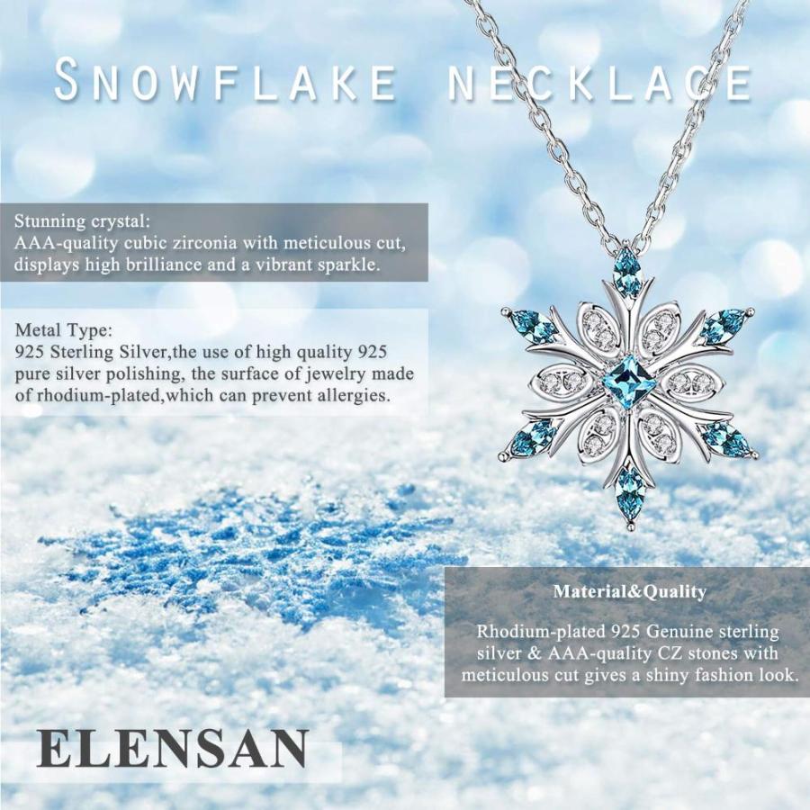 Elensanレディース925スターリングシルバーブルークリスタルスノーフレークペンダントファッションネックレス鎖骨チェーン 【スモール】