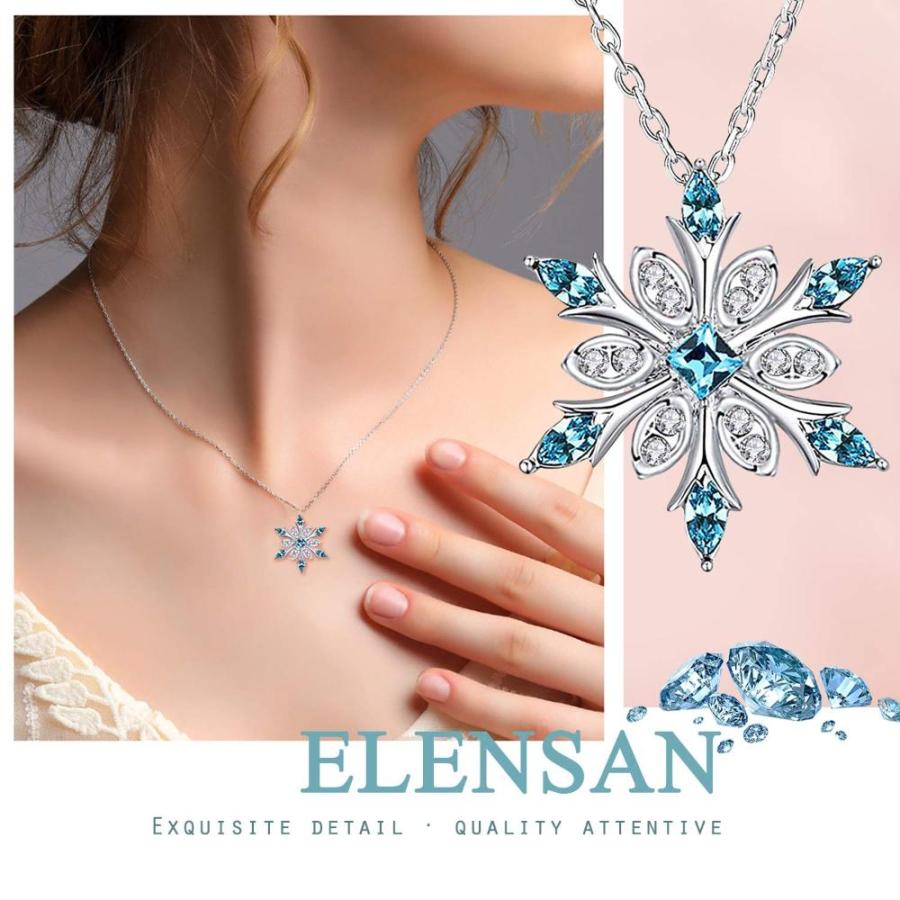 Elensanレディース925スターリングシルバーブルークリスタルスノーフレークペンダントファッションネックレス鎖骨チェーン 【スモール】