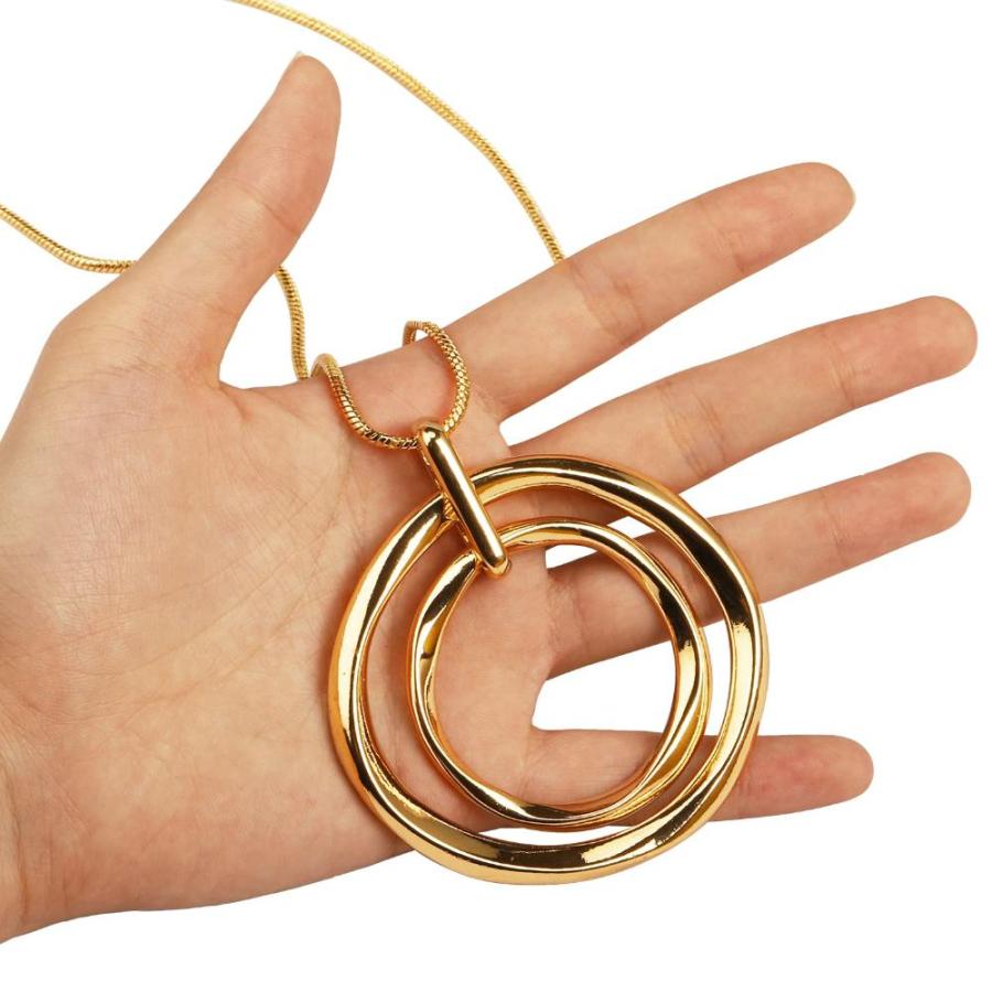 Jiulory Gold Circle Necklace, Long Sweater Chain Double Circle Pendant,Clas｜joyfullab｜04