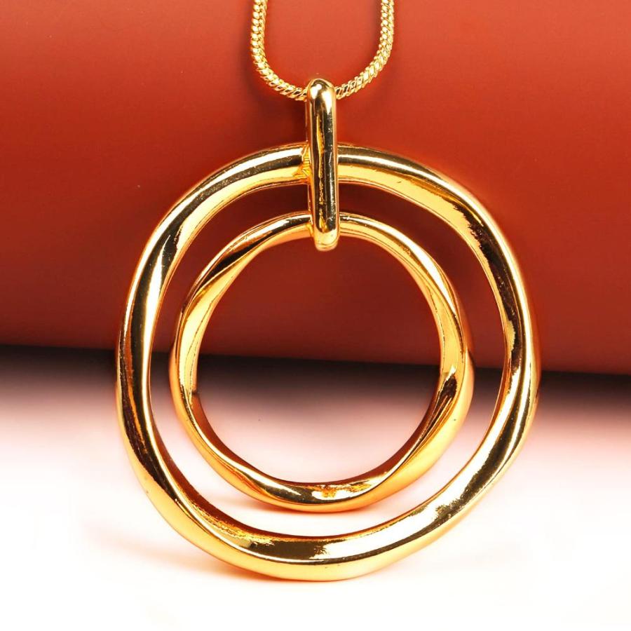 Jiulory Gold Circle Necklace, Long Sweater Chain Double Circle Pendant,Clas｜joyfullab｜05