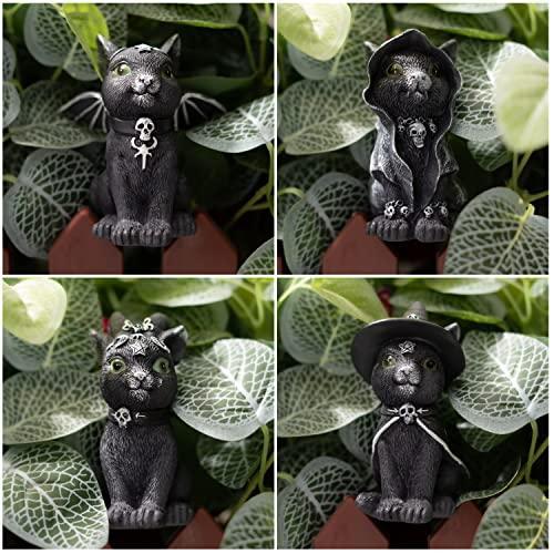 一番最安 猫 4個セット ハロウィン 愛らしいデコレーション - 猫の装飾像 フェアリーガーデンアクセサリー 悪魔 強盗 吸血鬼 魔女 防水 置物 屋内と屋外