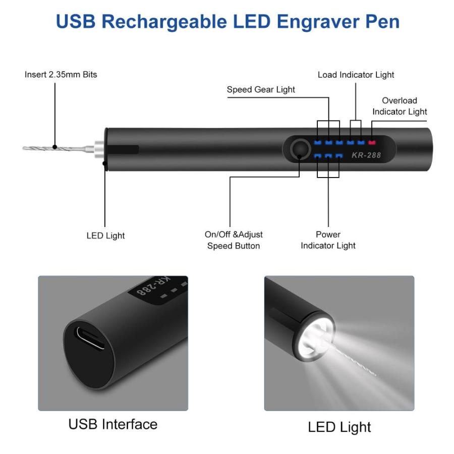 Electric Engraving Pen Kit,Cordless Rechargeable Grinding Pen With