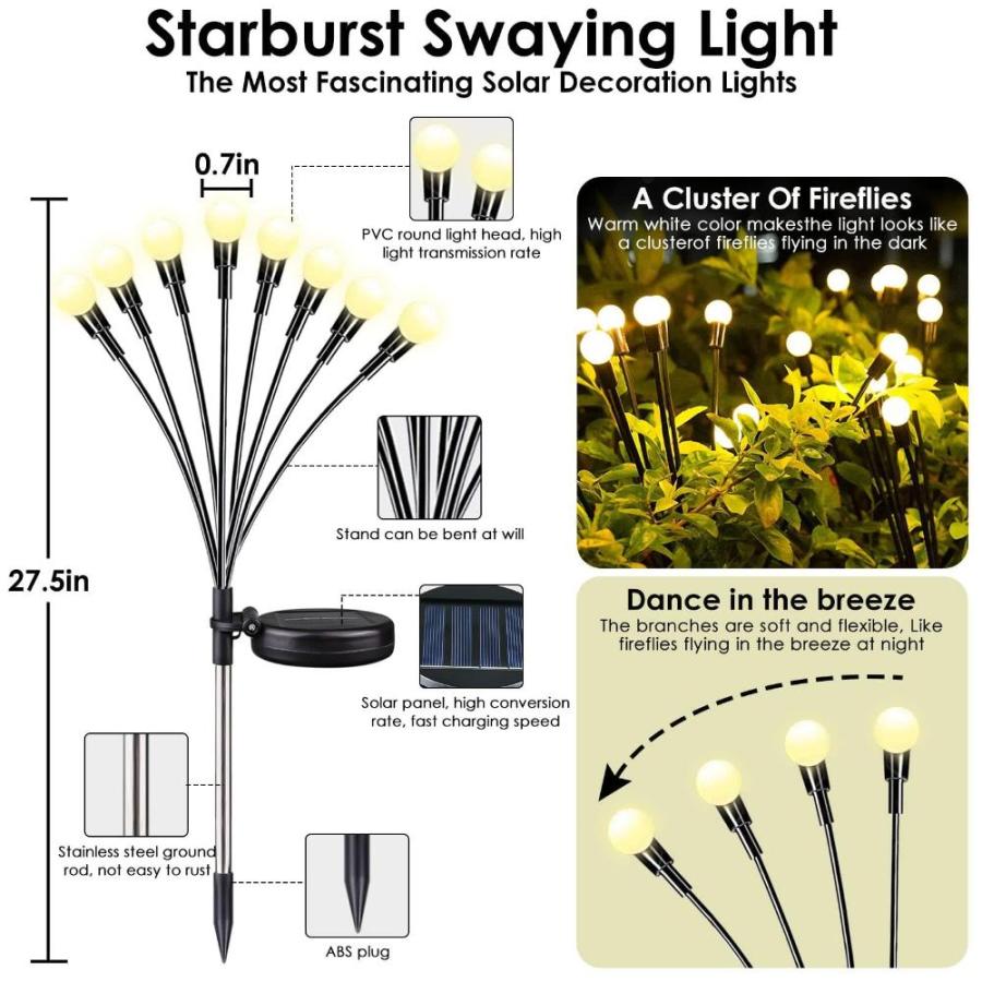 Solar　Garden　Lights,　Pack　Garden　Lights,　Solar　Light　New　Upgraded　Firefly