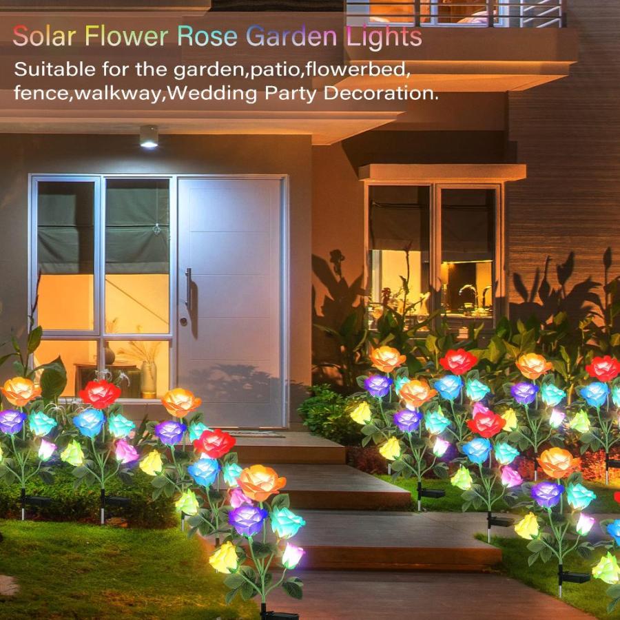 先行販売商品 LED10個 7色変化 ソーラーローズフラワーライト ガーデンデコレーション 屋外 防水 装飾 ステークライト パティオ 通路 庭 芝生 装飾用 (2