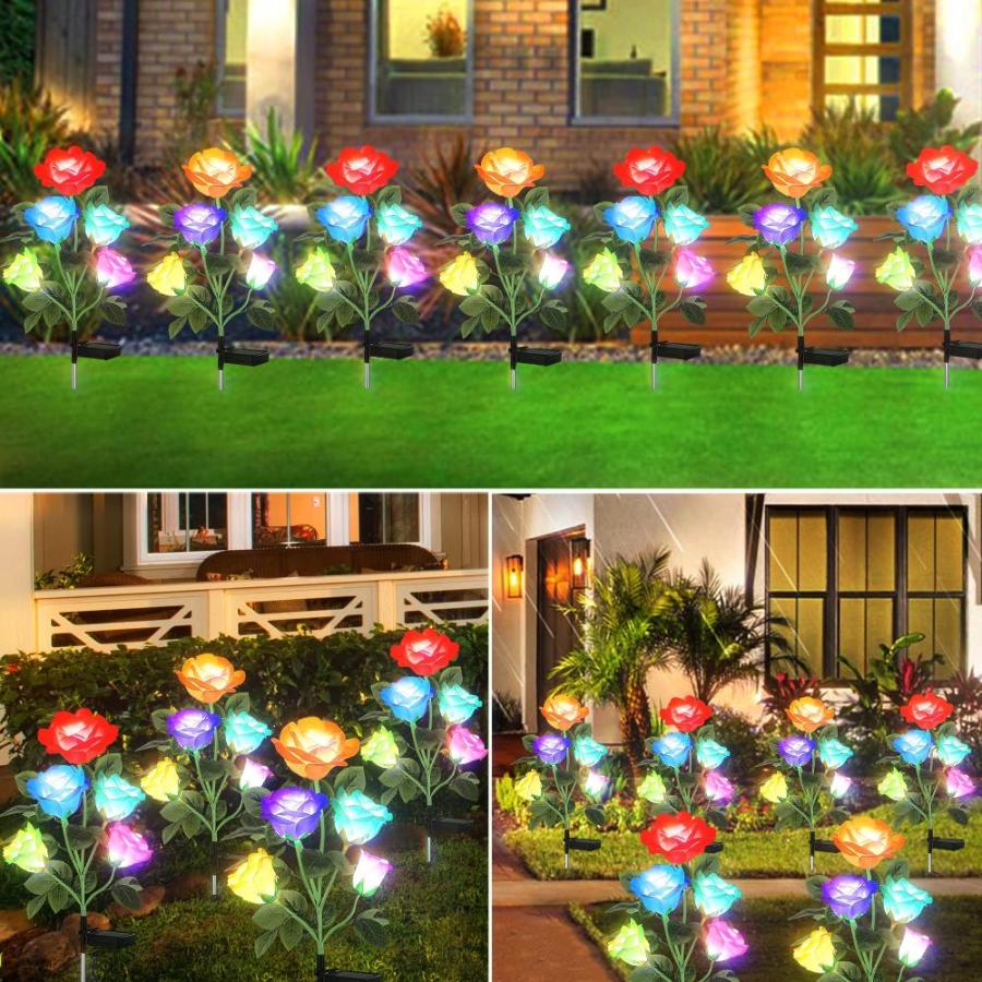 先行販売商品 LED10個 7色変化 ソーラーローズフラワーライト ガーデンデコレーション 屋外 防水 装飾 ステークライト パティオ 通路 庭 芝生 装飾用 (2