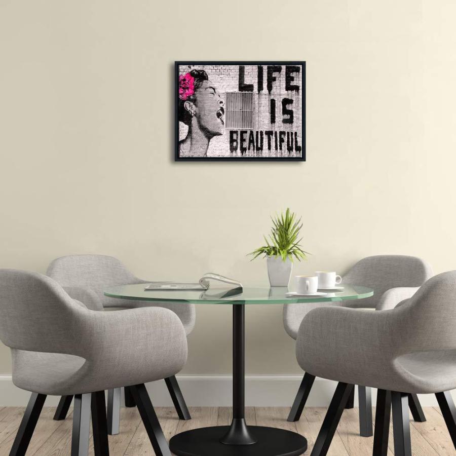 Pyradecor ブラックフレーム Banksy Life is Beautiful アートワーク モダングレー ラブピクチャー絵画 キャンバスプリ｜joyfullab｜02