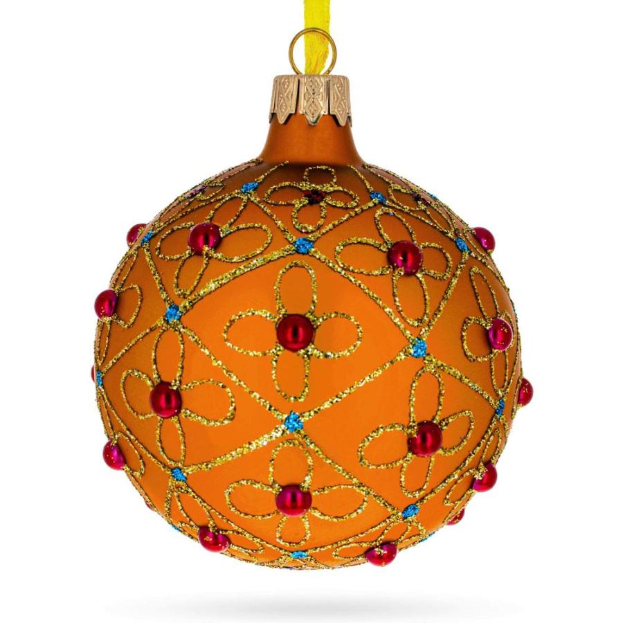 【爆売り！】 Luxurious Design Jeweled Crosses on Gold Blown Glass Ball Christmas Ornamen