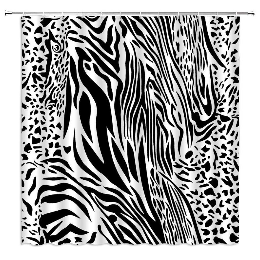 Black White Shower Curtain Modern Abstract Zebra Cheetah Leopard Skin Print｜joyfullab｜02