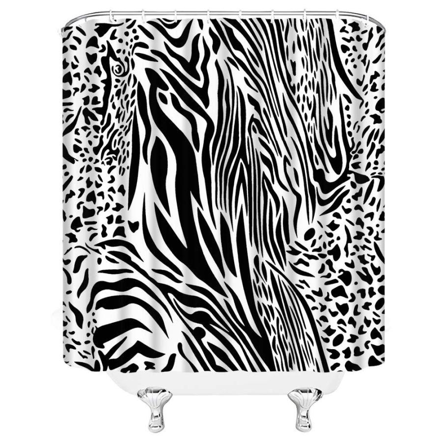 Black White Shower Curtain Modern Abstract Zebra Cheetah Leopard Skin Print｜joyfullab｜03