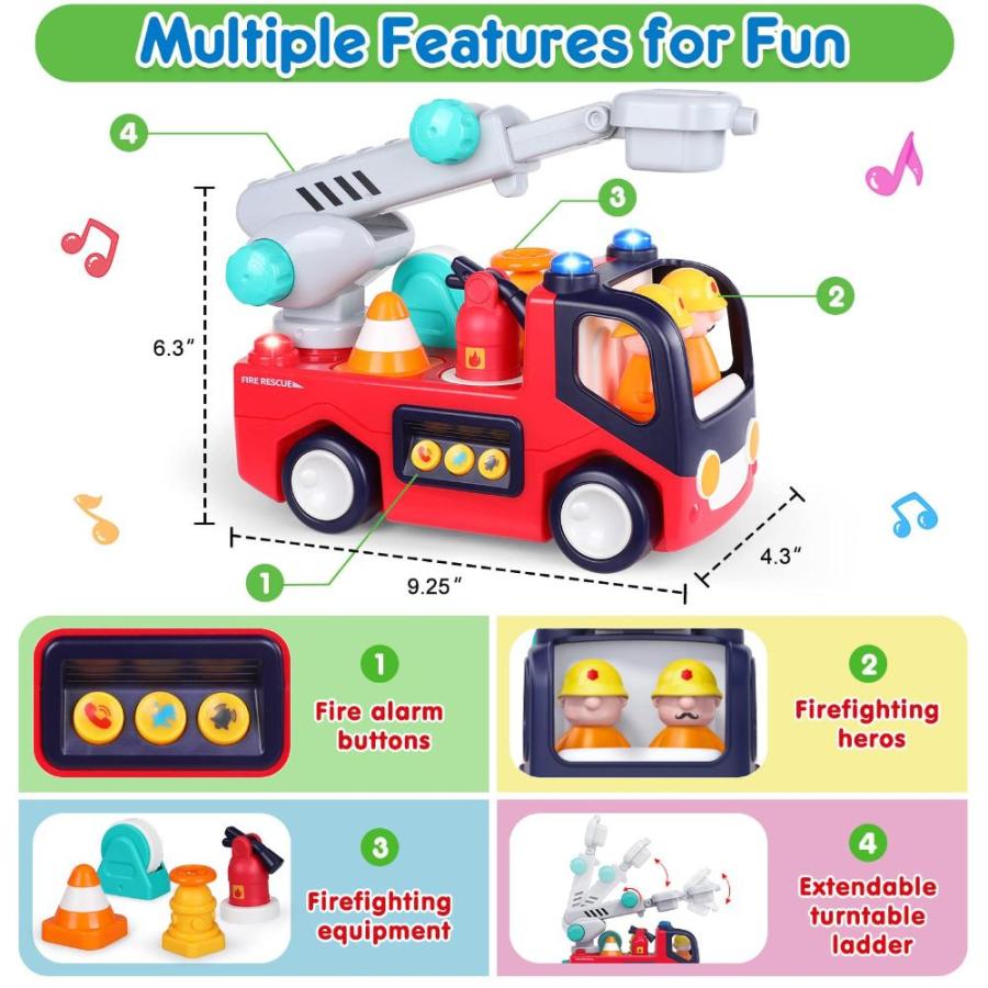Toy Cars for 1 2 3 Year Old Boy Girls Gifts Fire Truck with Music & Light T｜joyfullab｜02