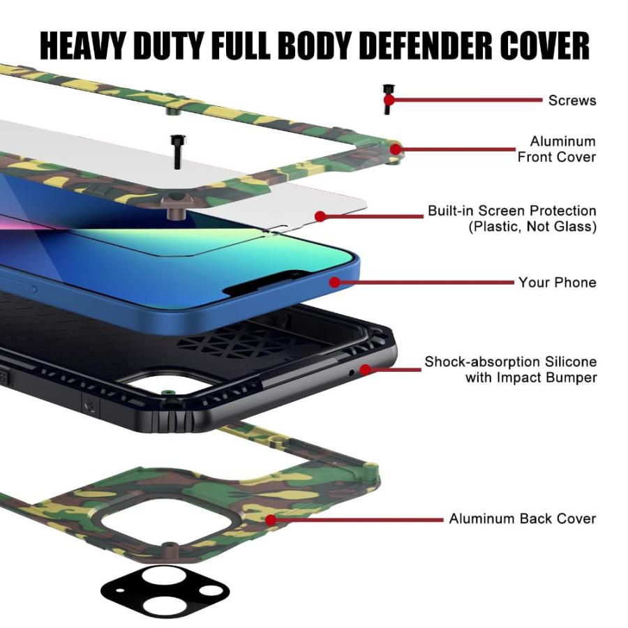 Mitywah 防水ケース iPhone 13用 高耐久 ミリタリーグレード 落下防止 携帯電話ケース 内蔵スクリーンプロテクター付き 360°フルボ｜joyfullab｜03