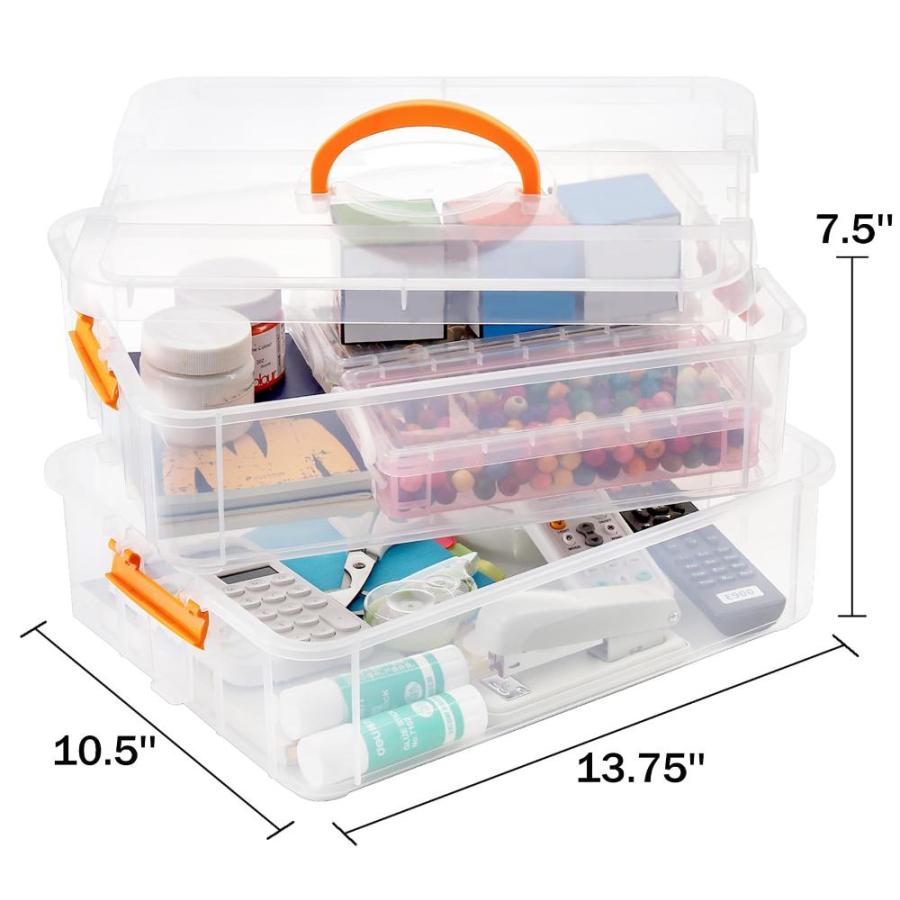【超特価SALE開催！】 Yesland Large 2 Layer Stack & Carry Box，13.75 x 10 x 7.5 Inch Plastic Multi