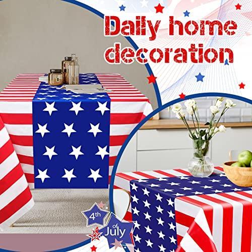 Newwiee 3 Pcs 4th of July Tablecloth, American Flag Patriotic Table Cloth D｜joyfullab｜05