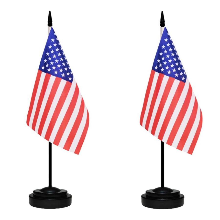 半額クーポン配布中 USA Flag American Desk Flag Set Small US Table Office Flag 13インチ ブラックポール ブラ