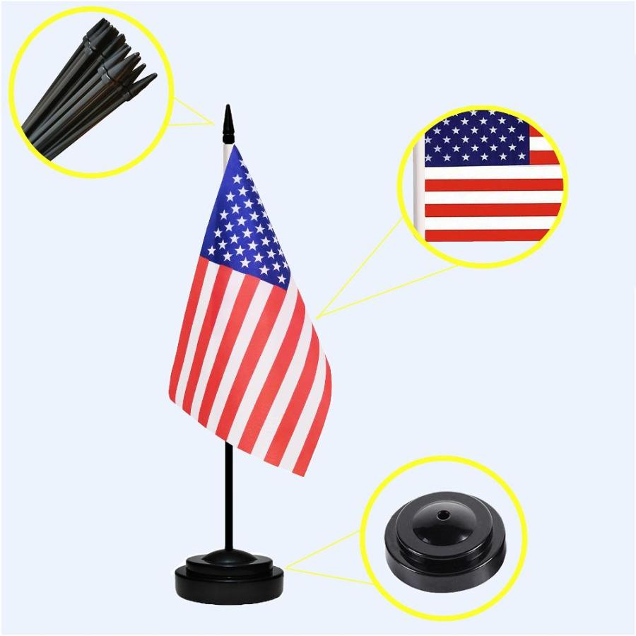 半額クーポン配布中 USA Flag American Desk Flag Set Small US Table Office Flag 13インチ ブラックポール ブラ