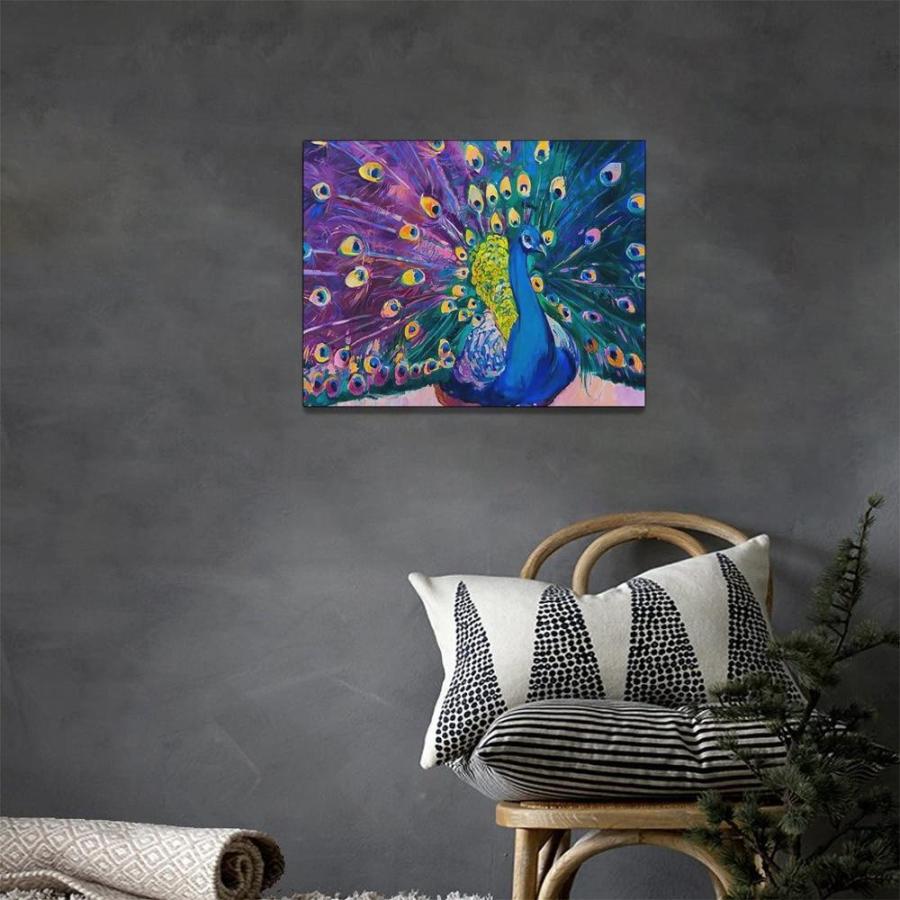 紫の孔雀 キャンバスウォールアート 誇り高き孔雀の絵 壁装飾 抽象的な