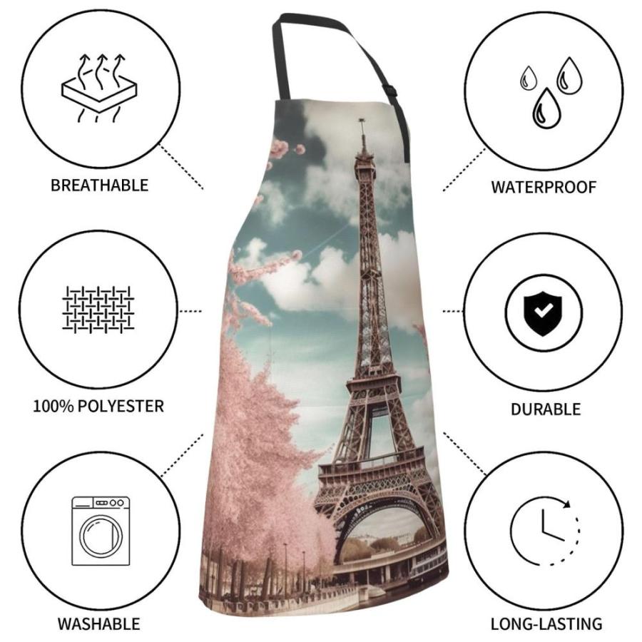 リアル VducK Waterproof Apron for Men Women Eiffel Tower Paris Floral Aprons with