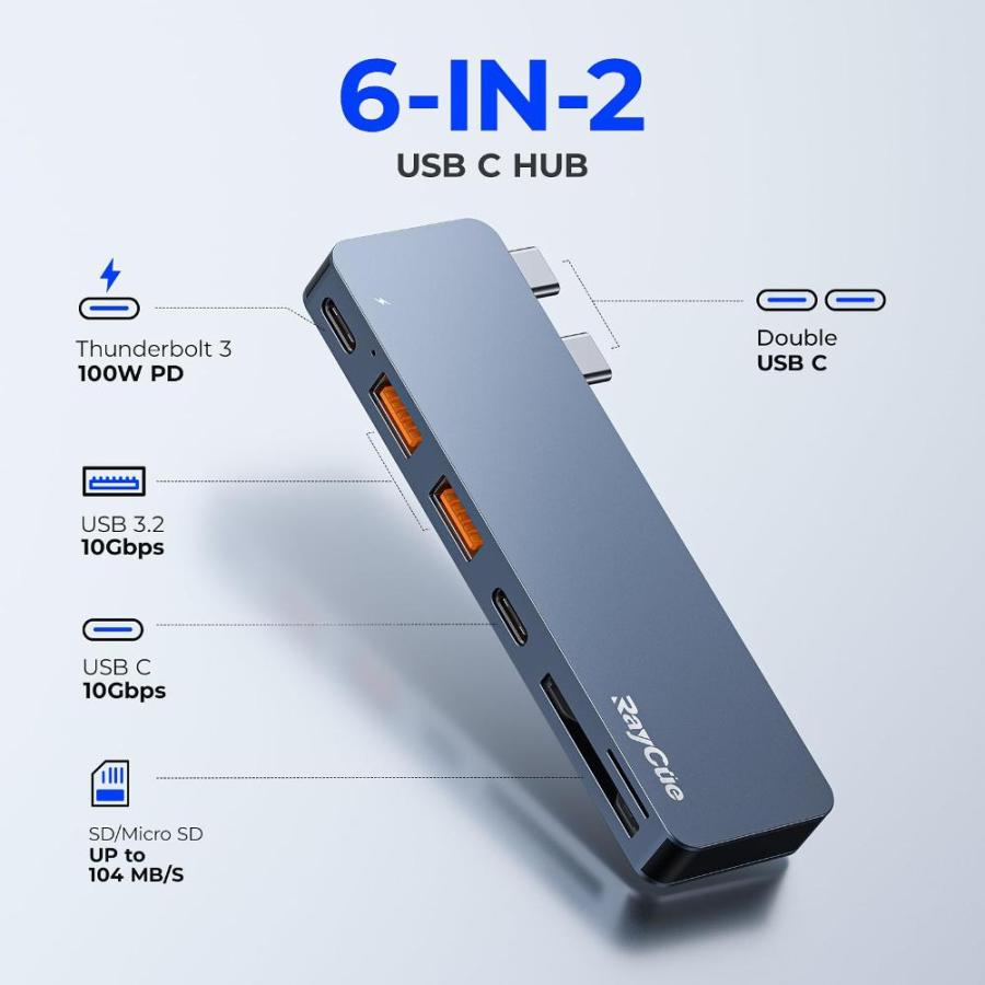 RayCue USB C Adapter for MacBook Pro/Air M1 M2 2023 2022 2021 13 15 16, 6 i｜joyfullab｜02