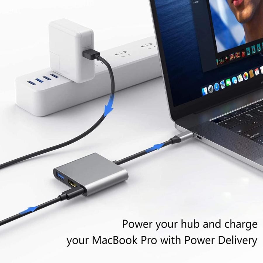 USB C - HDMIアダプタ USB Type C デジタルAVマルチポートアダプタ 3イン1ハブ Thunderbolt 3コンバーター HDM｜joyfullab｜05