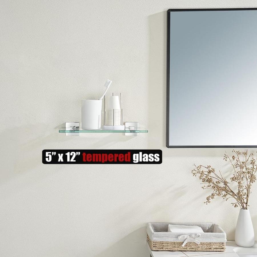 JQK Bathroom Glass Shelf Chrome, Tempered Glass Shower Storage 12 by 5 inch｜joyfullab｜03