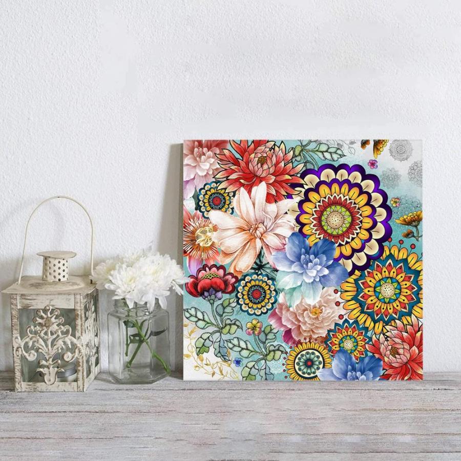 Prints Bathroom Wall Art Framed Wall Decor, Bohemian Floral 【大根】 Mandala