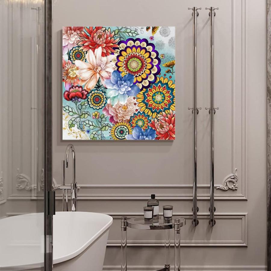 Prints Bathroom Wall Art Framed Wall Decor, Bohemian Floral 【大根】 Mandala