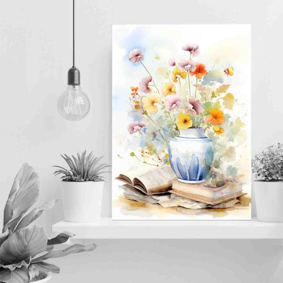 Coltsfoot & book art paintings,botanical prints 【あおい】 wall decor,bohemian