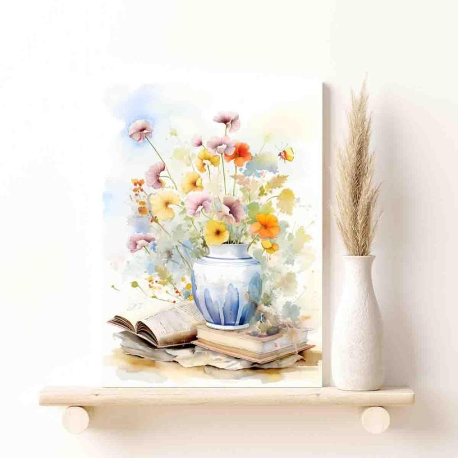 Coltsfoot & book art paintings,botanical prints 【あおい】 wall decor,bohemian