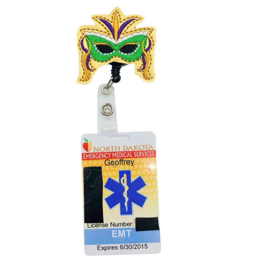 Mardi Gras Mask Badge Reel, Retractable Masquerade ID Holder, Cajun Name Ta｜joyfullab｜03