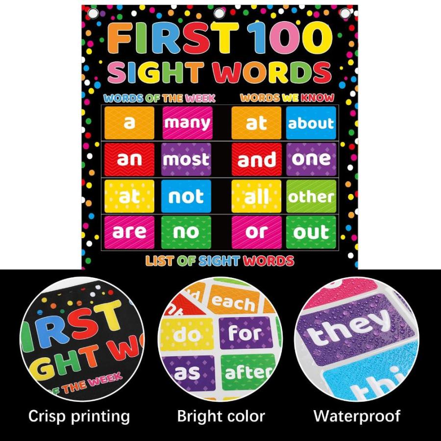 First 100 Sight Words ポケットチャート 小学生 就学前教育チャート 子供用 教材 ポケット10個付き ブラック 教材｜joyfullab｜04