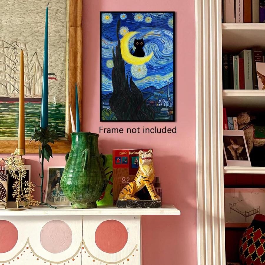 CAXIYSH 星月夜 黒猫 キャンバス ウォールアート かわいい 面白い 猫 ポスター 有名な印象派 油絵 抽象的 農家 ギャラリー 美的部屋 壁装｜joyfullab｜04