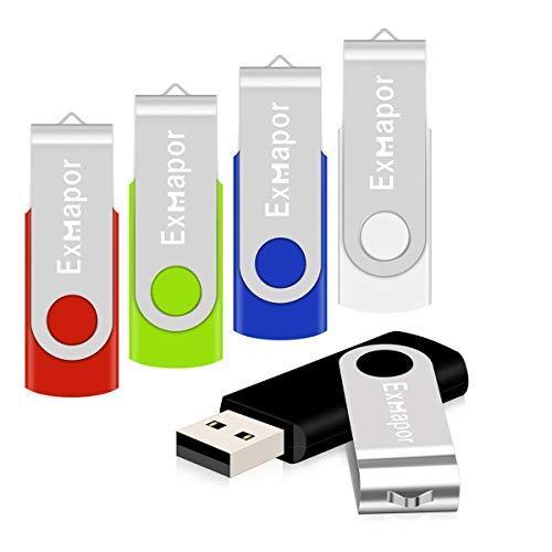 【海外 正規品】 1GB 5個セット USBメモリ 五色（黒、赤、緑、青、白）5年保証 ストラップホール付き 回転式 USBフラッシュメモリ Exmapor USBメモリ