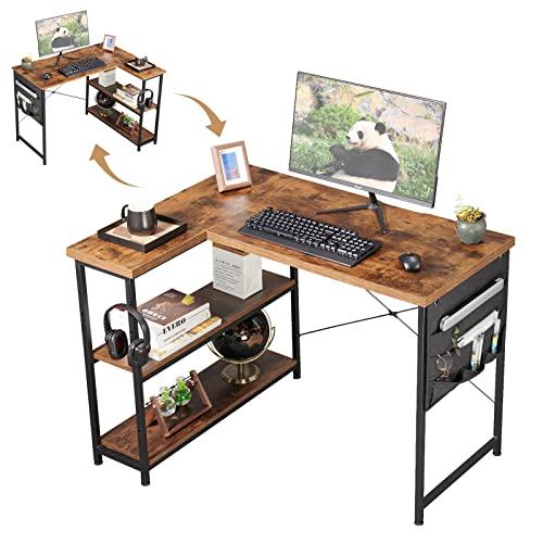 YeTom デスク 机 l字デスク 右棚?左棚 つくえゲーミングデスク 幅107cm pcデスク コーナーデスク 棚板高さ調節可能 収納袋付き L字型  PC 勉強机 作業 在宅勤務 :zwi1663189564:ジョイフルスターズ - 通販 - Yahoo!ショッピング