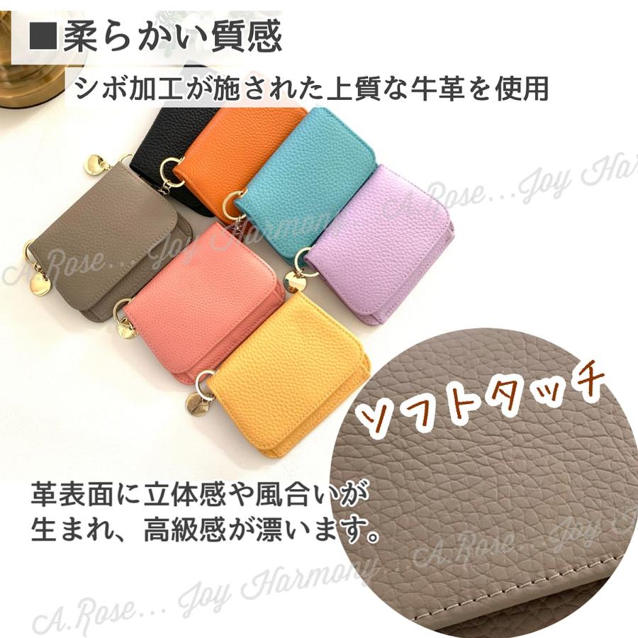 ミニ財布 レディース 財布 二つ折り 本革 カードケース 小銭入れ 可愛い チャーム付き パステルカラー コンパクト | Joy Harmony | 08