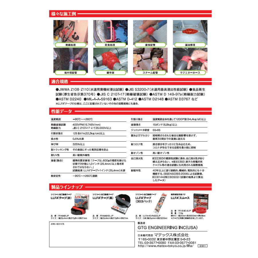 シリコーン自己融着テープ LLFAテープ 303パック 30cm x 3本入り LLFA-40-R-303JP : JOYINT - 通販 ...