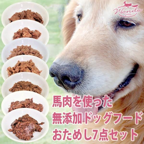 馬肉 ドッグフード 犬用 ペットフード 無添加 ワンダフード お試しセット 7種類・各80ｇ まずはお試しください｜joyjoy-curry