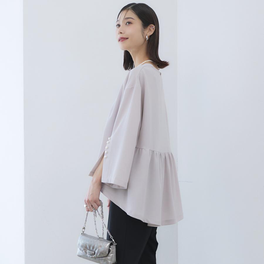 RIRIYANO ブラウス パンツ スーツ パール付き袖 Aラインブラウス RIRIYANO ブラウス パンツ スーツ パール付き袖 Aラインブラウス