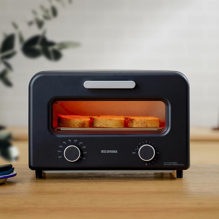 トースター 4枚 オーブントースター アイリスオーヤマ * KSOT-401-B[B] スチーム式 カーボントースター 厚切りトースト 受け皿ハンドル 遠赤外線 高火力 ピザ21cm オーブン プレゼント ギフト おしゃれ タイマー付 一人暮らし 新生活 IRIS OHYAMA（アイリスオーヤマ） トースター 4枚 オーブントースター