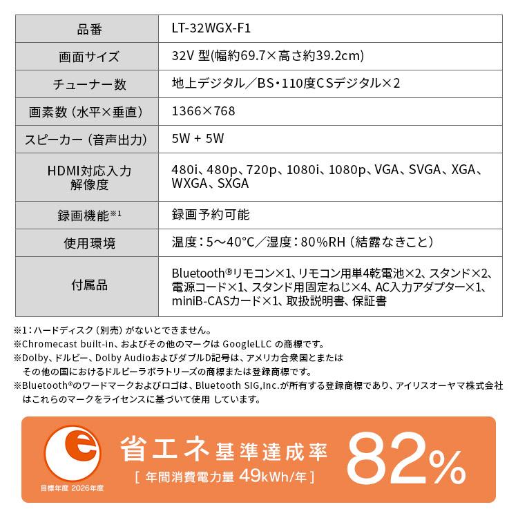 テレビ 液晶テレビ 32v 型 tv スマートテレビ GoogleTV 音声検索 HD ハイビジョン Wチューナー 32 アイリスオーヤマ LT-32WGX-F1 * | IRIS OHYAMA | 11