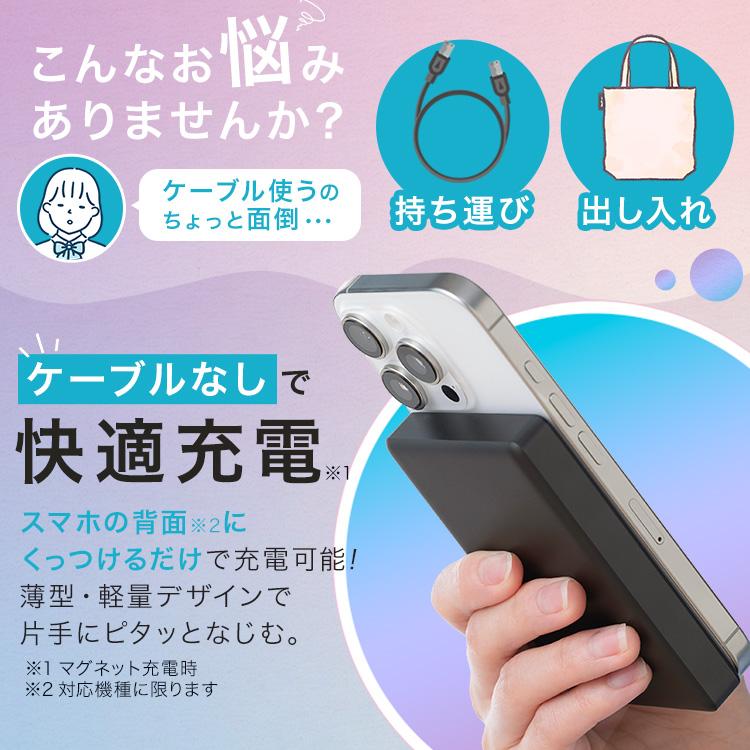 モバイルバッテリー 軽量 小型 大容量 10000mAh スマホ 約2回分 MagSafe対応 ワイヤレス 充電器 薄型 Type-C アイリスオーヤマ TW-A10020 * | IRIS OHYAMA | 01