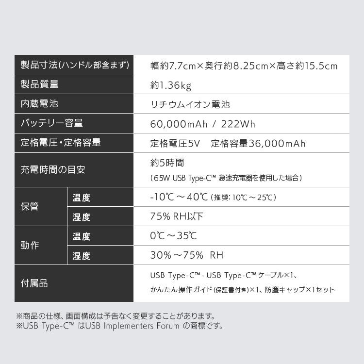 バッテリーステーション 60000mAh 大容量 コンパクト アウトドア 防災 ポータブル電源 モバイルバッテリー アイリスオーヤマ IBT-A60101-W * | IRIS OHYAMA | 16