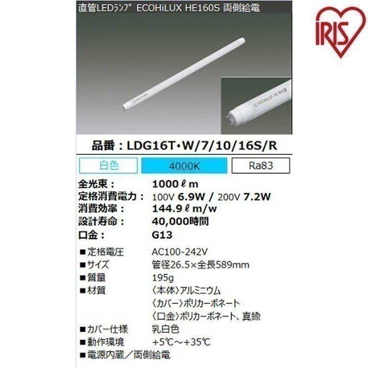 直管LEDランプ ECOHiLUX HE160S 20形 1000lm 4000K(両側給電) アイリスオーヤマ | IRIS OHYAMA
