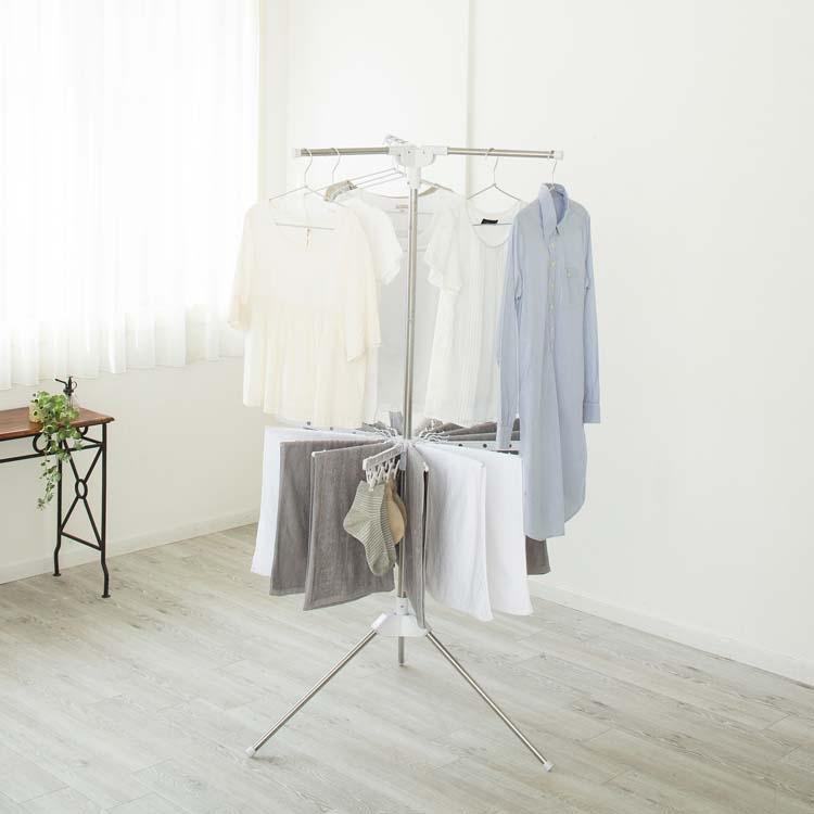 室内物干し 洗濯物干し パラソルハンガー ステンレス ハンガーバー タオルハンガー ピンチ付き スリム収納 アイリスオーヤマ HP-170 * | IRIS OHYAMA | 02