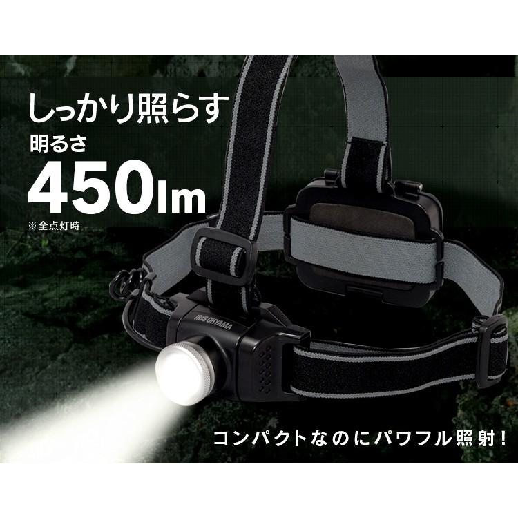 ヘッドライト LED 作業灯  防水 電池式 釣り ヘルメット 450ml  登山 アウトドア 夜間 ライト 点検  非常時 アイリスオーヤマ LWH-450Z｜joylight｜04